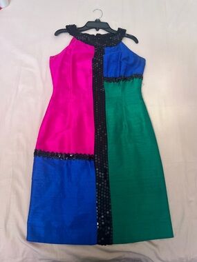 Recollections Sequin Colorblock Mini Dress - Fuchsia, Blue & Green